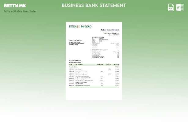модерен стил Романија Intesa Sanpaolo изјава за деловна сметка Шаблон Word и PDF